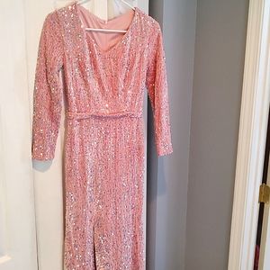 Lavetir Women's Pink long/sleeve belted v-neck Sequin Gown Sz 0 Small